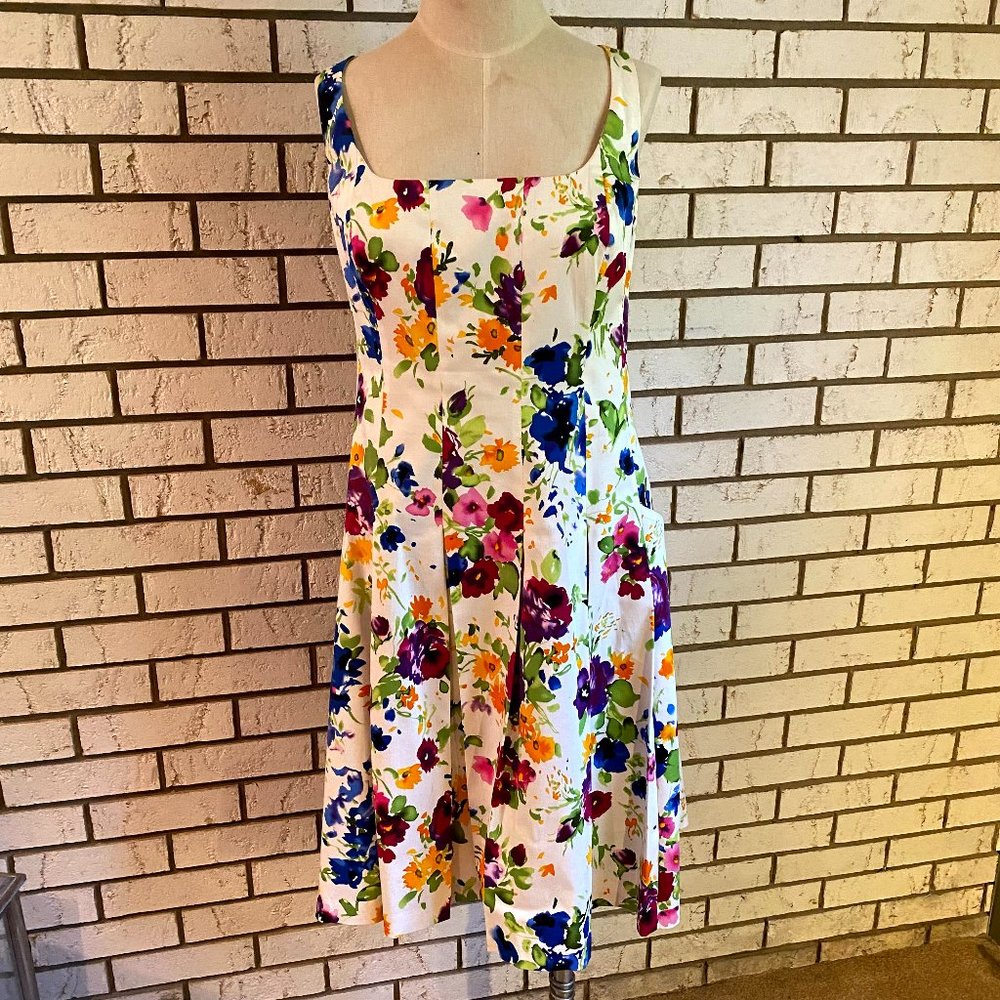 American Living | White/Floral sleeveless dress 16